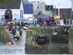 The launch slip, pit area, cafe, competitors and spectators at Penzance.